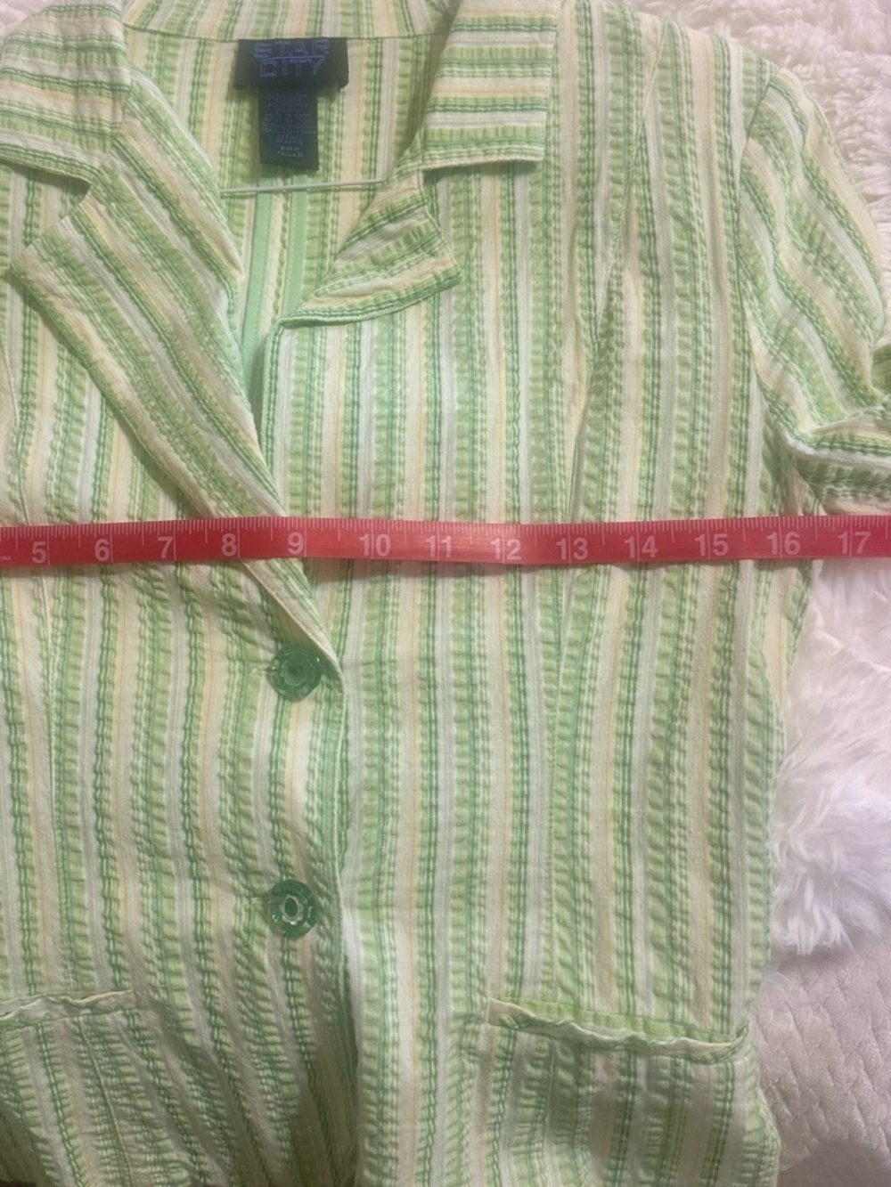 Vintage Green Seersucker Stripe Blazer Jacket Coastal Prep Size M Fits S - Picture 9 of 13